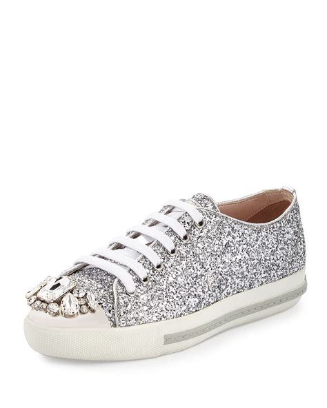 miu miu swarovski crystal shoes|Women's glitter and chunky sneakers .